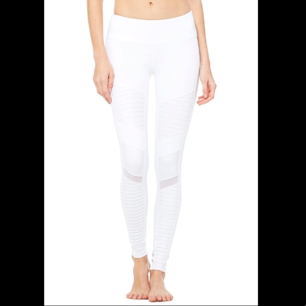 NWT Alo White Moto Leggings